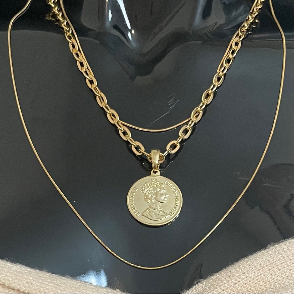 Layered Three Strand Coin Pendant Gold Filled Statement Necklace NWOT - Picture 8 of 8